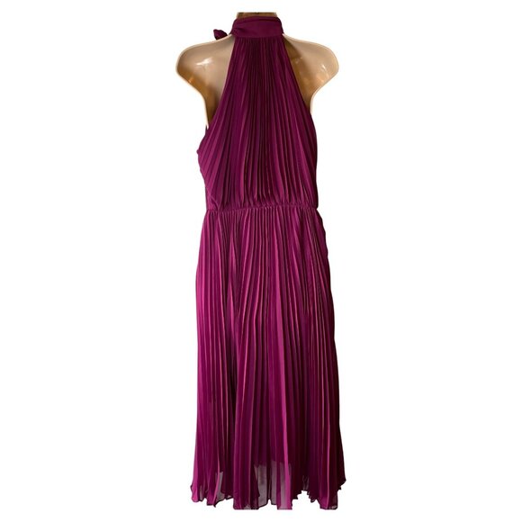 Betsey Johnson Purple Pleated Halter Midi Dress 8 Wedding Baby Shower Formal - Picture 4 of 11